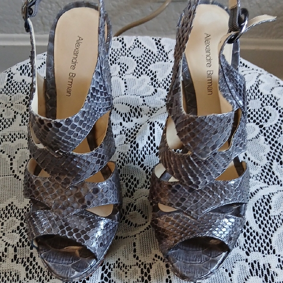 Alexandre Birman Gray Heels with Braided Leather Design